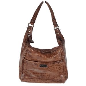 Nine & Co Shoulder Bag Purse Brown Embossed Print